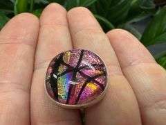 Sterling Silver 925 One of a Kind Dichroic Glass Ring Size 6.25