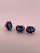 CERTIFIED 18K WHITE GOLD DIAMOND AND SAPPHIRE RING AND EARRING SET
