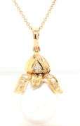 18kt Yellow gold 13.5mm pearl drop and diamond pendant on chain