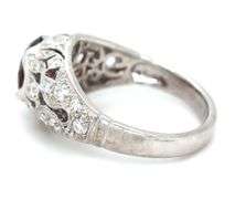 18kt White gold 1ctw garnet and 0.35ctw diamond open work ring