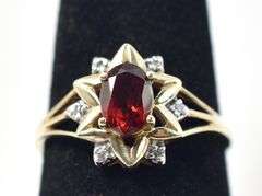 Fabolous 10k Yellow Gold Red Garnet and Diamond Ring