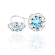 14k White Gold Natural Blue Topaz and Diamond Earrings