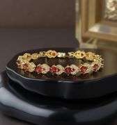 18 Kt Yellow Gold Plate Rare Padpaparacha Sapphire Lab Simulated 4 Piece Jewelry Set