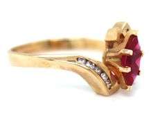 Pleasing 14K YG Mrquise Bright Red Synthetic Ruby Ring