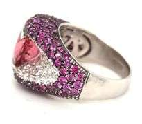 18kt White gold 4.50ct pink tourmaline and pave diamond and pink sapphire ring