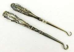 2 Small Sterling Silver Button Hooks