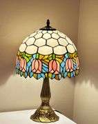 Pink Tulip Stained Glass Table Lamp