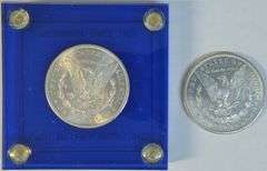 1878-S in custom holder and 1897-S Morgan Silver Dollars in BU