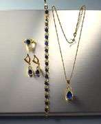 Gorgeous 18 Kt Gold Plate 5 Piece Lab Simulated Midnight Blue Sapphire Set