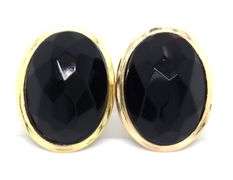 14kt Yellow gold black onyx oval earrings