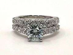 14 K White Gold Plate 2 Band Stackable 3.75 Ct Lab Simulated Diamond Ring