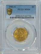 Near Gem BU 1903-S US $5 Liberty Gold Piece. PCGS MS64