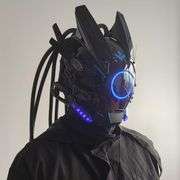 Futuristic Alien-Style Mask with LED Lights and Braided Tubes