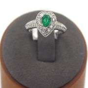 14kt White gold Apx 0.38ct Pear Emerald & Apx 0.20ctw H SI Diamond Halo Ring