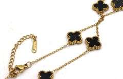 Gold plated black onyx clover necklace
