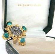 18kt Yellow gold Elizabeth Gage Ancient Coin and Aquamarine Cabochon Brooch