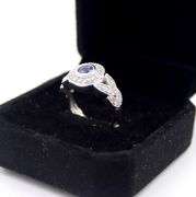 14kt White gold Bita By Effy Round Tanz & Dia Halo Milgrain Ring