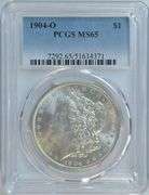 Flashy satiny-white Gem BU 1904-O Morgan Silver Dollar. PCGS MS65