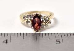 Elegant 10K Yellow Gold Diamond and Red Garnet Gemstone Ring