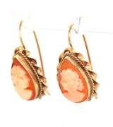 9kt Yellow gold pear shaped cut cameo dangle earrings