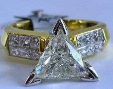 14K Two-tone Gold Trillion Cut Diamond Ring