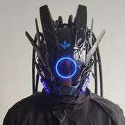 Futuristic Alien-Style Mask with LED Lights and Braided Tubes