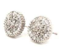 14kt White gold diamond cluster round earrings