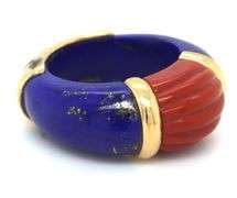 14kt Yellow gold Lapis and Coral ring