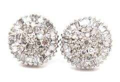 14kt White gold diamond cluster round earrings