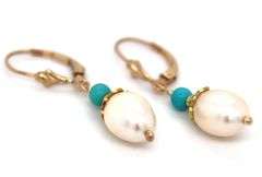 14kt Yellow gold pearl turquoise dangle earrings