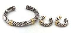 Set of 925 sterling silver cuff bangle and earrings