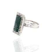 Platinum 900 Natural Green Tourmaline and Natural Diamond Ring