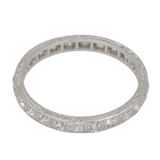 Platinum 950 Natural Diamond Engraved Band, Size 8
