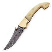 Damascus Steel Folding Pocket Knife Camel Bone Handle