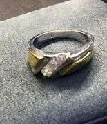 MEN’S 14K TWO TONE (WHITE+YELLOW) GOLD NATURAL DIAMOND WEDDING BAND