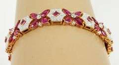 Sterling Rose Gold Rubies & Diamond Accent Bracelet