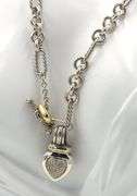 David Yurman 2 tone Figaro link necklace with pave diamond heart enhancer