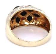 14kt Yellow gold black onyx, ruby and diamond accent dome ring