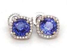 14kt White gold synthetic tanzanite and Moissanite stud earrings