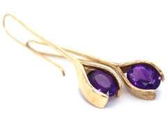 Stylish 14K YG Amethyst Dangle Earrings