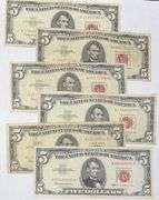 6 1963 Series $5 Red Seal US Notes