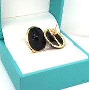 14kt Yellow gold black onyx oval earrings