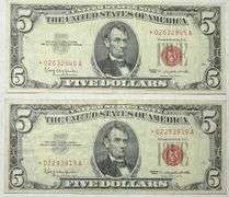2 1963 Series Almost Slider Star $5 Red Seal US Notes