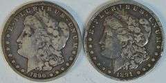 Pair of key date Carson City Morgan Silver Dollars from 1890 & 1891