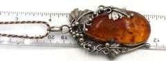 Vintage Amber leaf pendant on Italian rope chain necklace