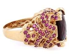 14kt Yellow gold garnet and pink tourmaline scalloped ring