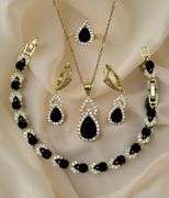 Timeless Classic 18 Kt Gold Plate 4 Piece Lab Simulated Black Diamomd Jewelry Set