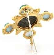 18kt Yellow gold Elizabeth Gage Ancient Coin and Aquamarine Cabochon Brooch