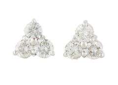 Platinum 1.65ctw Round Diamond Three Stone Stud Earrings