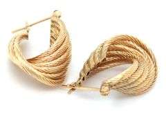 14kt Yellow gold Ribbed multi row gold hoop earrings